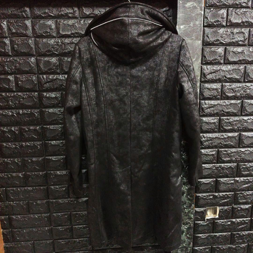 美品　JOHNNY WOLF　豹柄　BIGフーデッドロングライダースコート