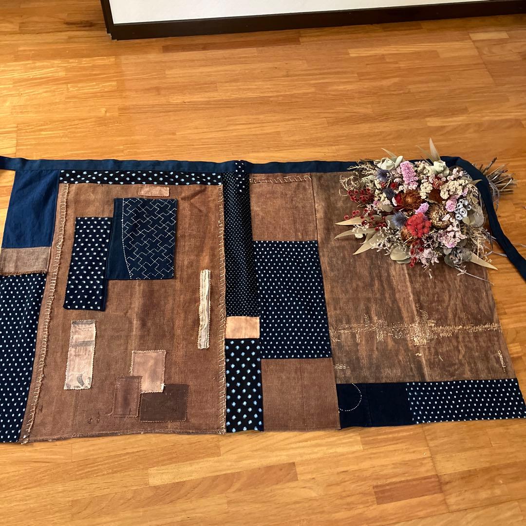 柿渋染め古布酒袋刺し子雪ん子絣巻きスカートラップスカート前掛け