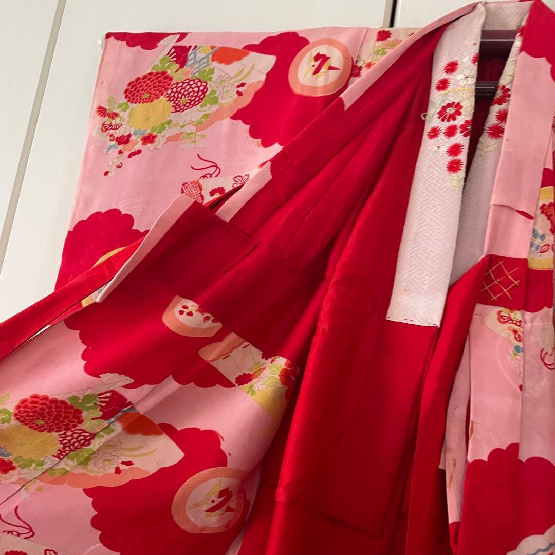 七五三　アンティークお着物セット　３歳〜　作り帯コーデ　髪飾り付き