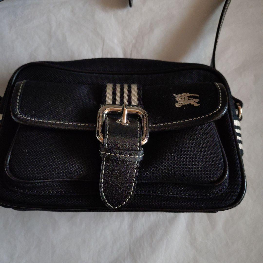 バーバリーブルーレーベル　ショルダーバッグ　キャンバス　ホースロゴ　黒