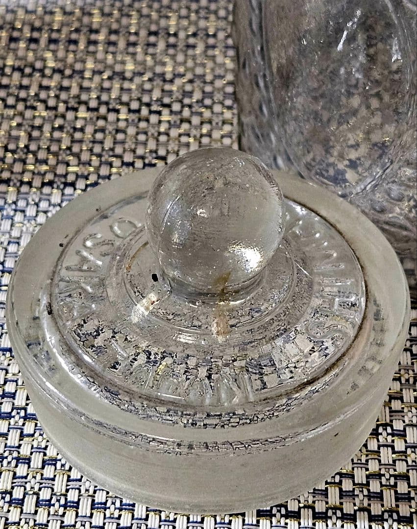 大正～昭和初期 大阪 島田硝子製 蓋付 ガラス瓶 飴屋瓶 砂糖瓶