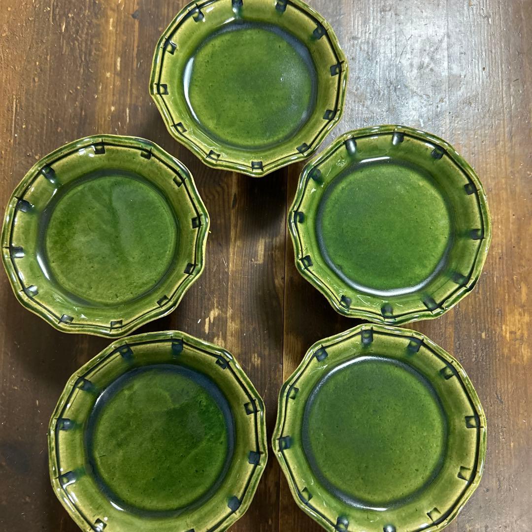 総織部高台皿 5客揃 幸兵衛窯 人間国宝 加藤卓男