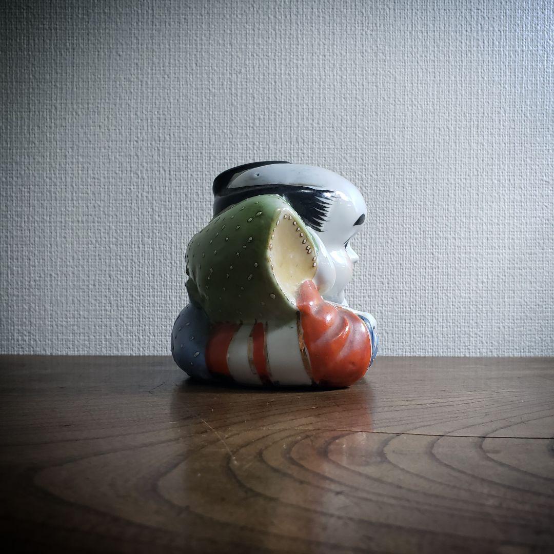 福助置物アンティーク 古い 福助人形 手招き 縁起物 商売繁盛 色絵 時代品