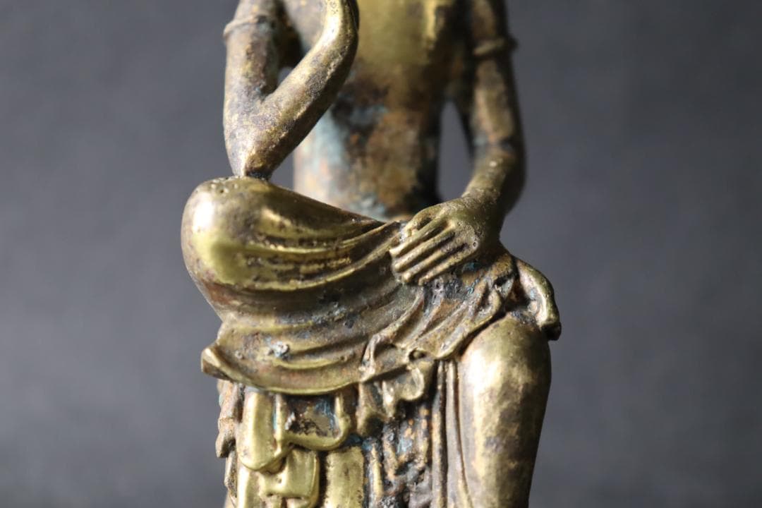 朝鮮仏教美術 銅製鍍金 弥勒菩薩半跏思惟像 11.5㎝ 時代古玩