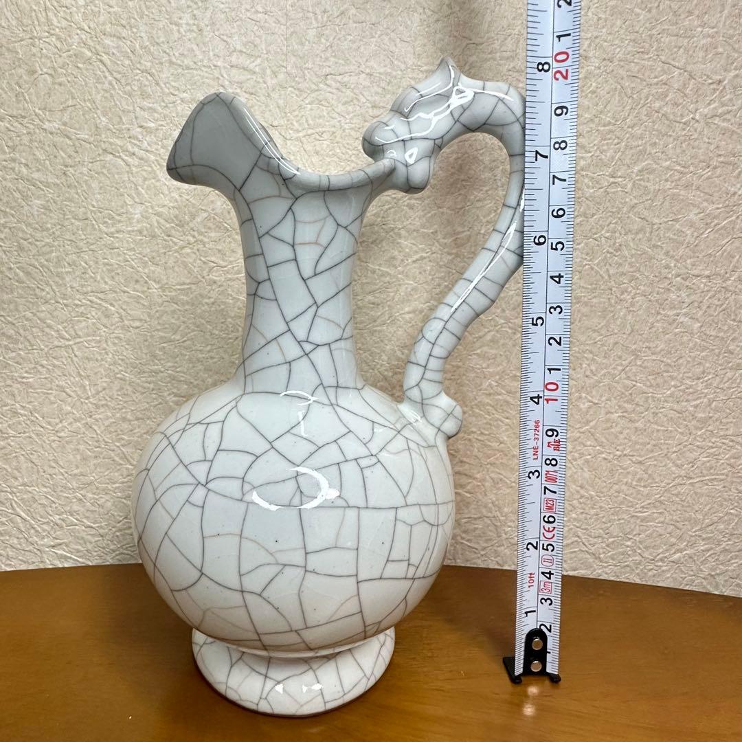 中国古美術 龍形ハンドル壺 クラック釉仕上げ 崇寧5年汴京官造 陶磁器