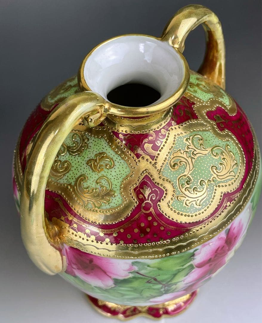 オールドニッポン ２２㎝ アールヌーボー様式 薔薇紋 花瓶 バラ つつじ アザレ