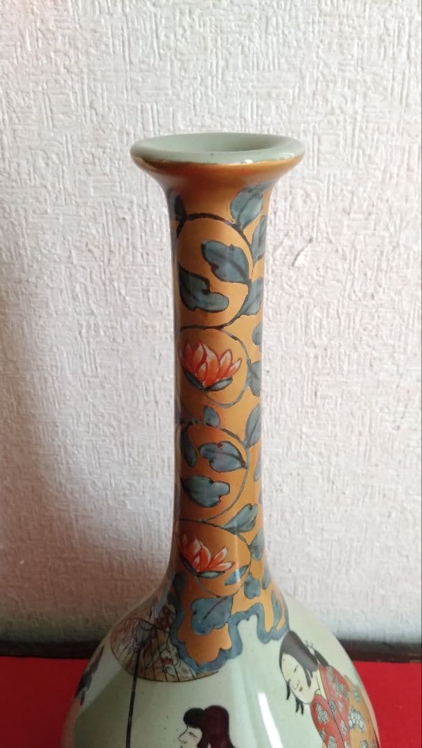 円左エ門鶴首瓶花瓶有田焼古伊万里染錦