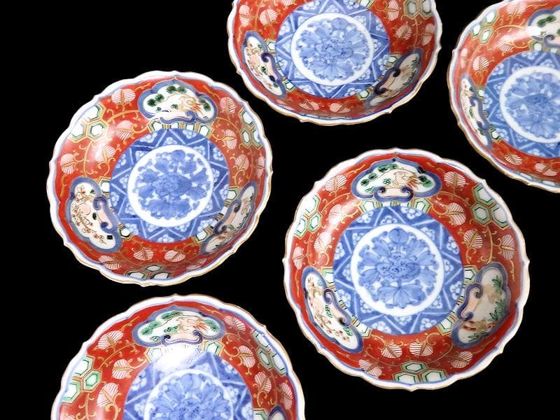 大聖寺伊万里 金襴手 金唐草に亀甲紋の図 4寸皿 5枚