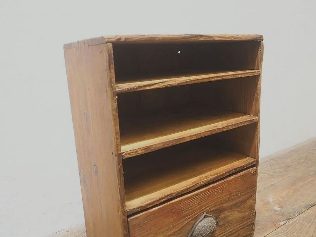 1319 小ぶりな杉の収納棚 飾り棚 抽斗 ケース 古家具 レトロ ビンテージ