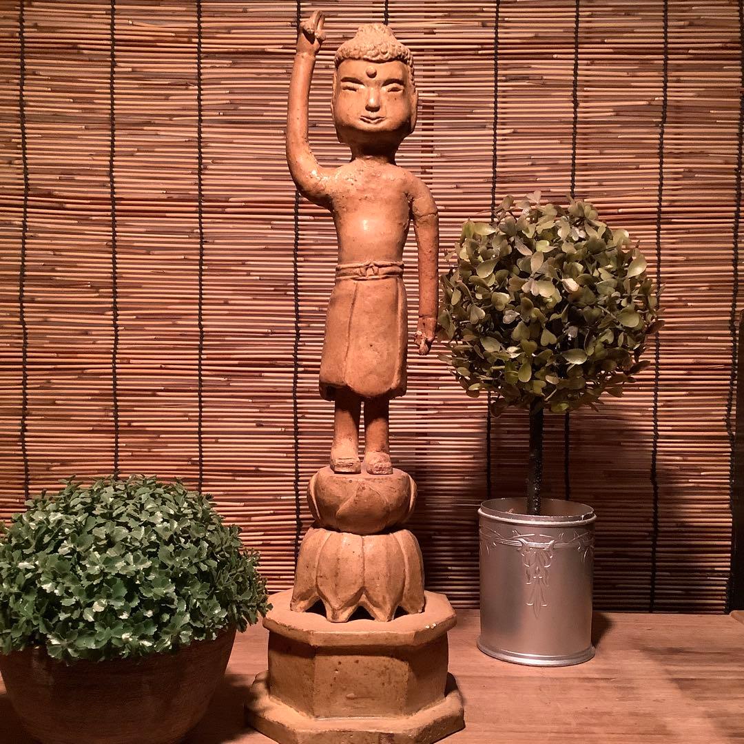 古玩・明治期「釈迦誕生仏」天上天下唯我独尊・諸行無常・一切皆苦・寺院仏閣・素焼 誕生釈迦仏立像 文化遺産オンライン