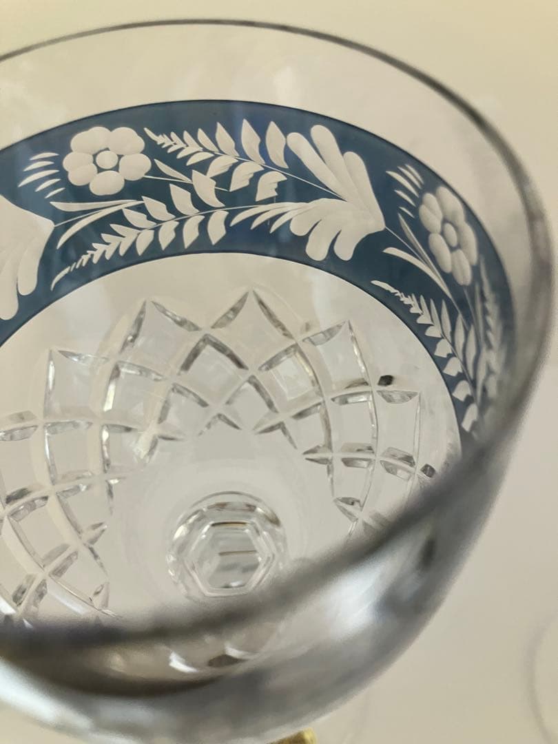 青赤エッチングデザインクリスタルグラス ボヘミアングラス