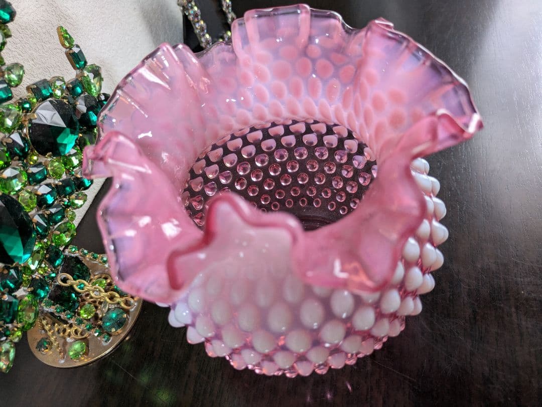 フェントン ラージ ピンクホブネイルオパルセントガラス ラウンド