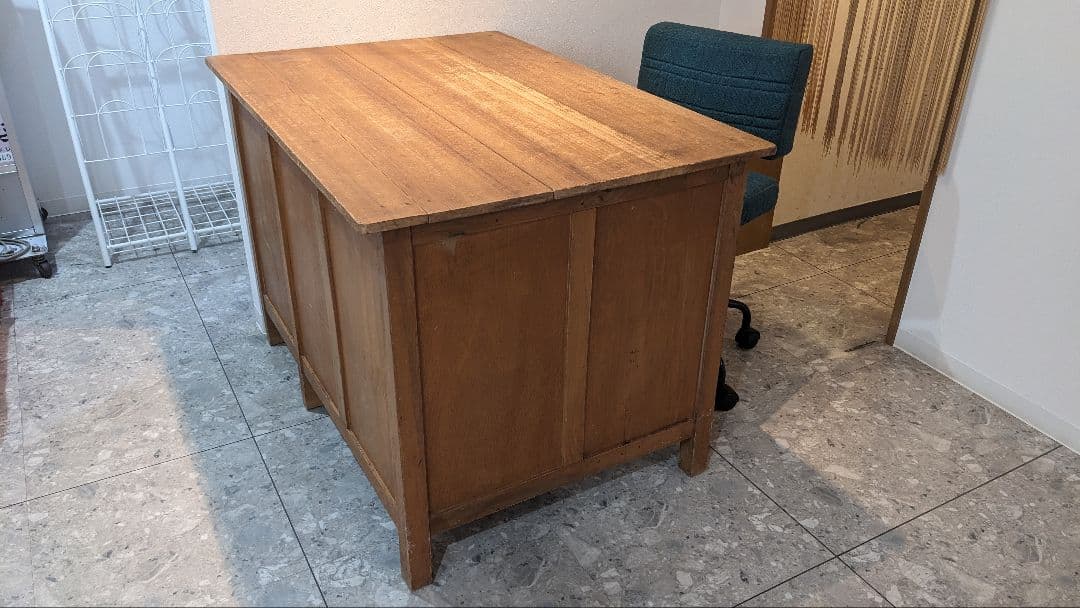 昭和レトロ】木製机 デスク 引き出し付き アンティーク 古道具 5引き出し