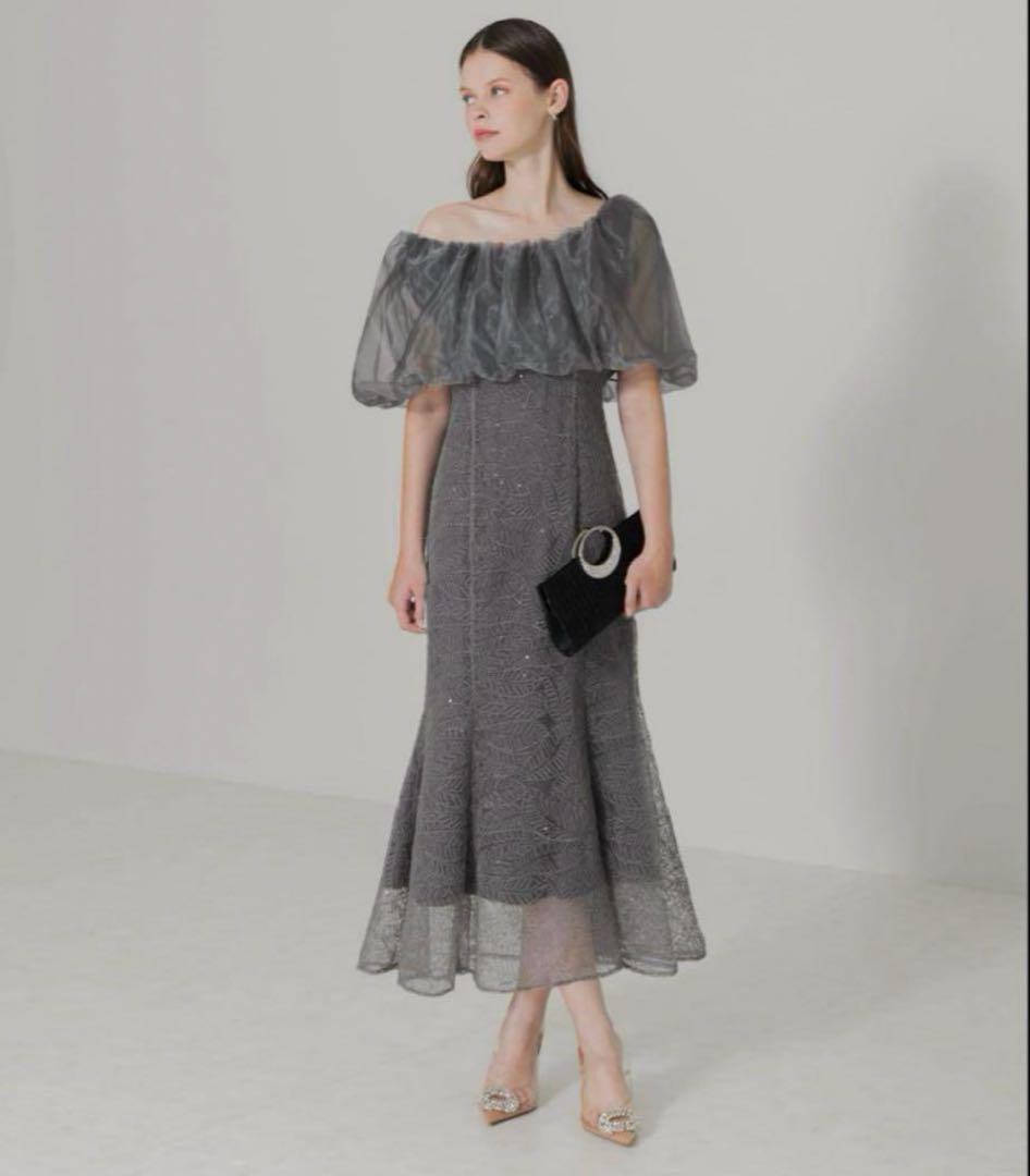 Leja オフショルダー シフォン マーメイドドレス グレー 結婚式 レジャ