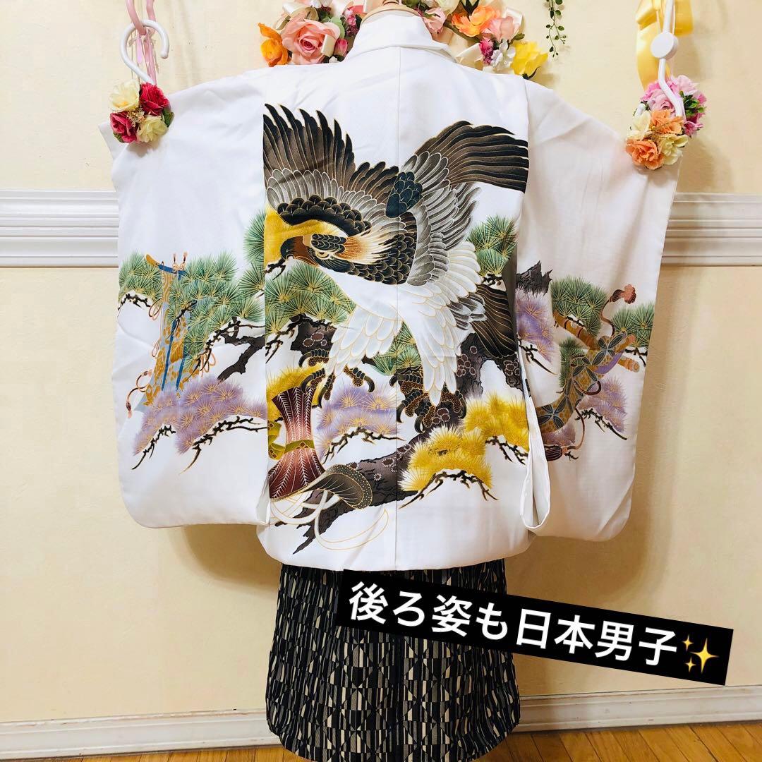 七五三　男の子‼️着物・羽織・袴⭐︎完全フルセット⭐︎鷹金彩煌びやか極めてる銘品