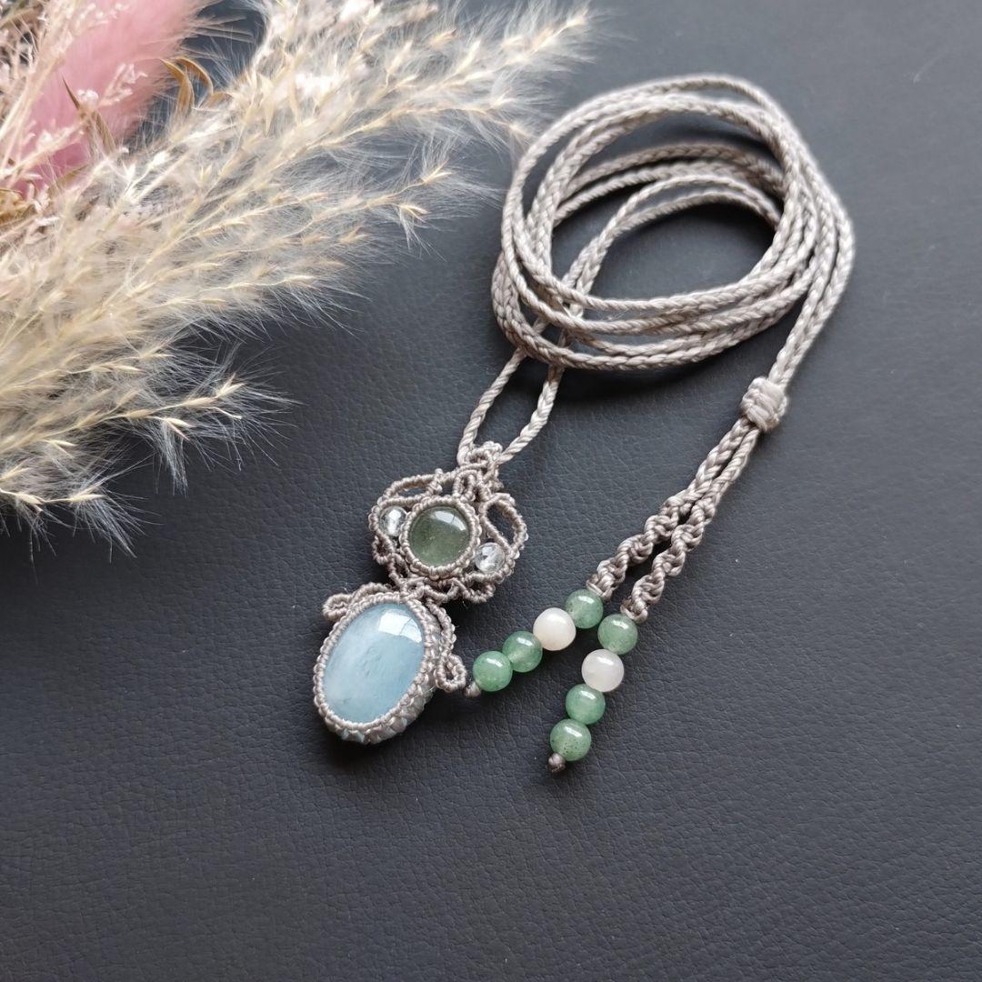特別価格】ストロベリークォーツ＆クンツァイトのマクラメ編み