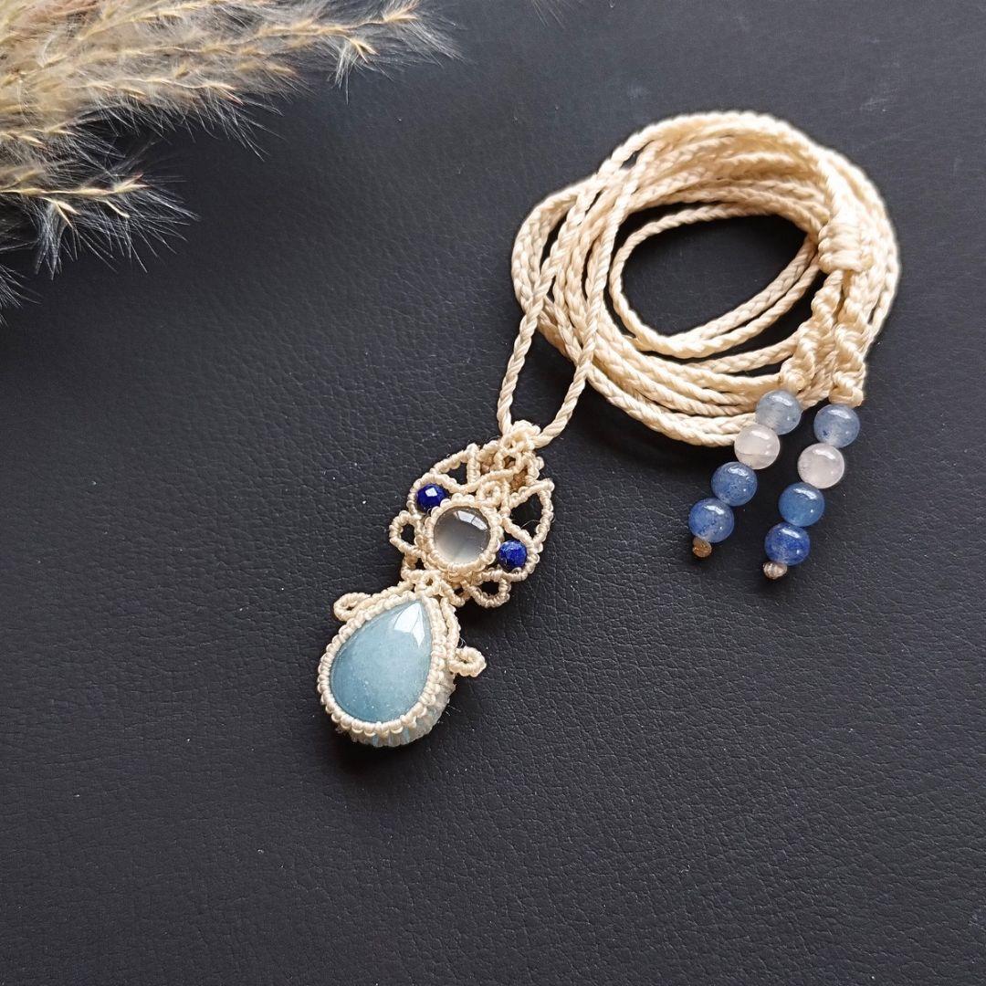 特別価格】ストロベリークォーツ＆クンツァイトのマクラメ編み