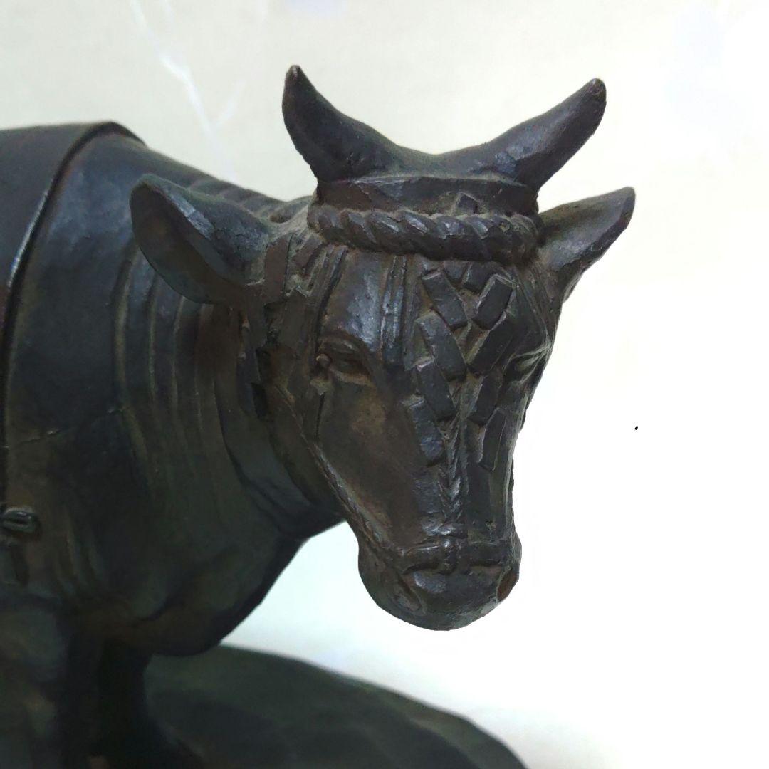 和牛 古銅製 牛 丑 在銘 家紋 置物 作家 ミ10