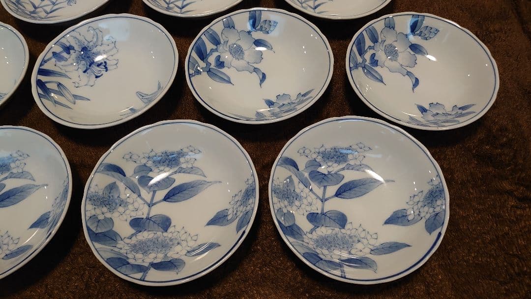 古伊万里　伊万里　染付　華の図　豆鉢　菓子鉢　４種　１０客