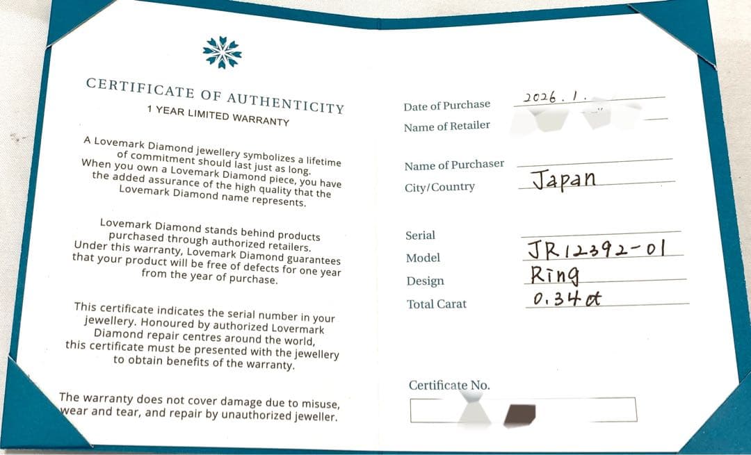 ラブマークダイヤモンド リング 指輪 #12 ダイヤモンド約0.34ct