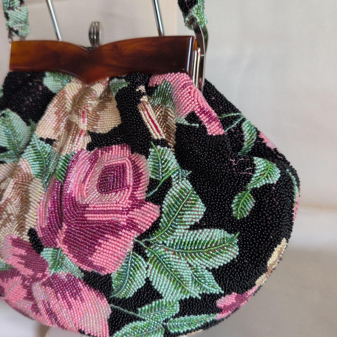 高級和装ビーズ刺繍バック 花柄　和装バック　成人式　 美品