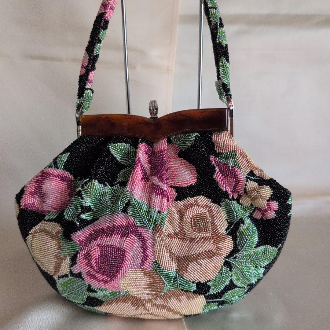 高級和装ビーズ刺繍バック 花柄　和装バック　成人式　 美品