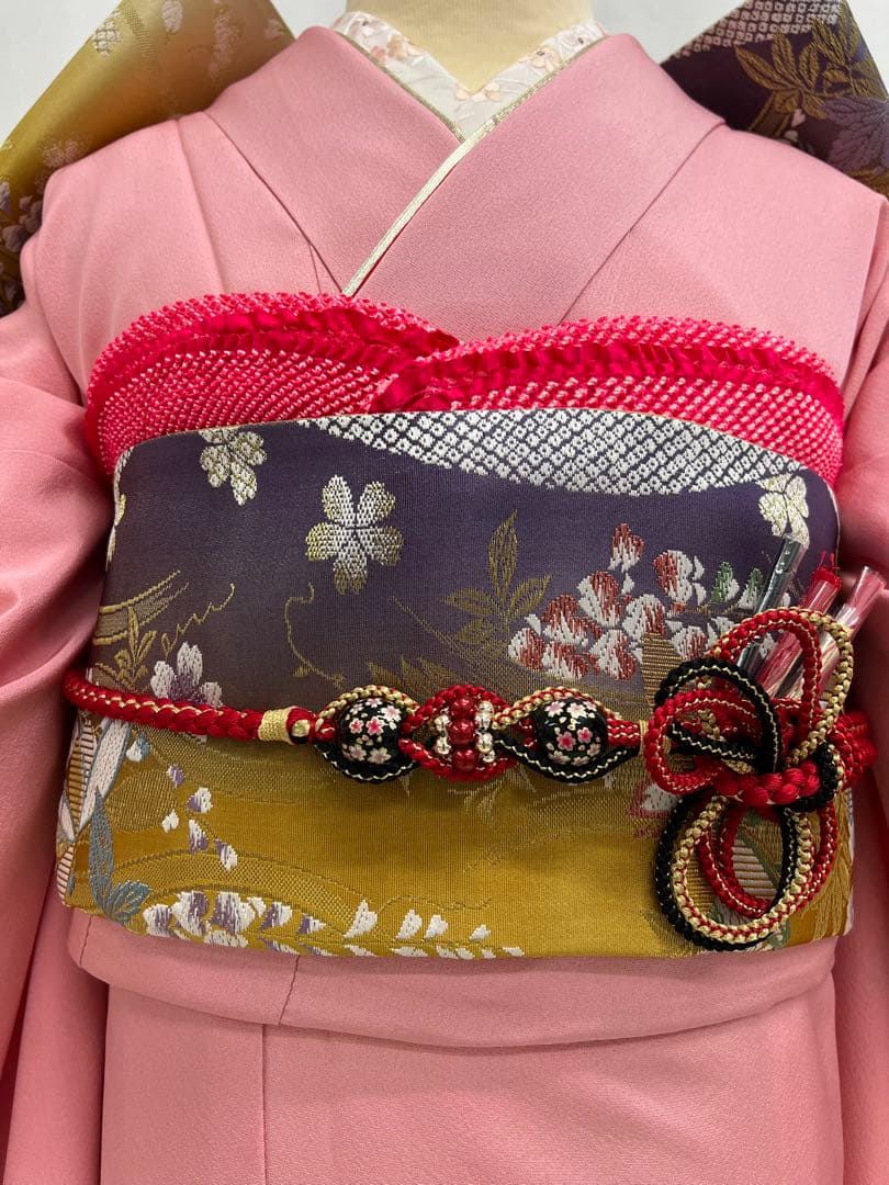 振袖フルセット(8点)・成人式・金彩加工・くすみ・ピンク・正絹・逸品