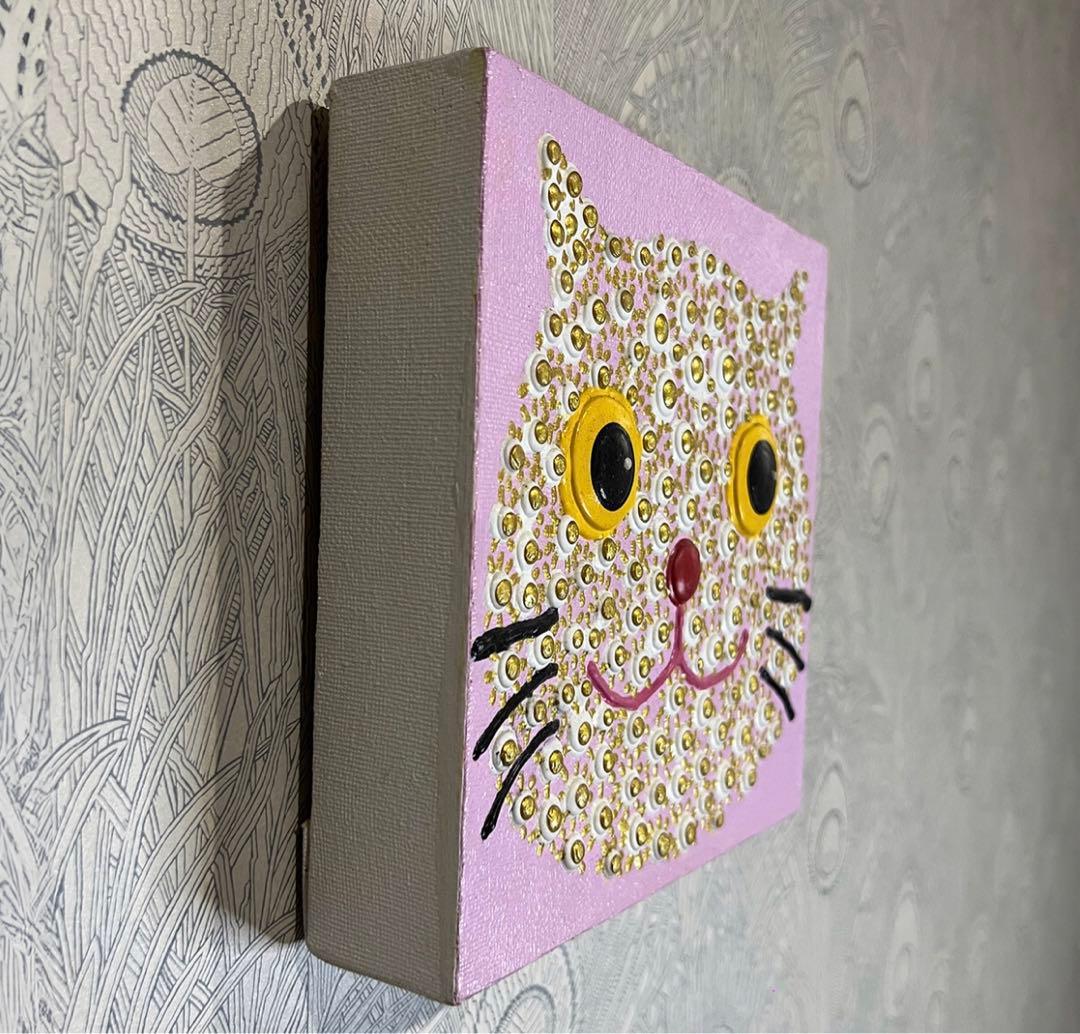 猫の顔 立体アート 約20cm まるまるねこ アーティスト作品 まるまる