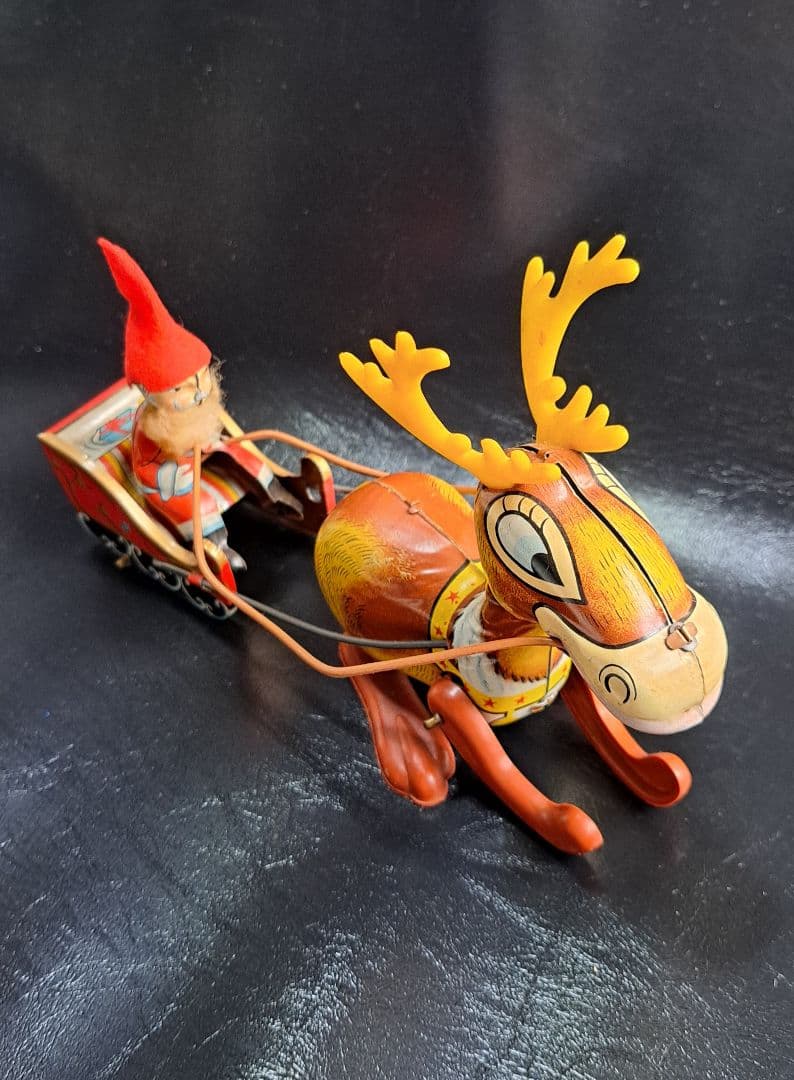 ブリキトイ サンタクロースとソリを引くトナカイ　ゼンマイ