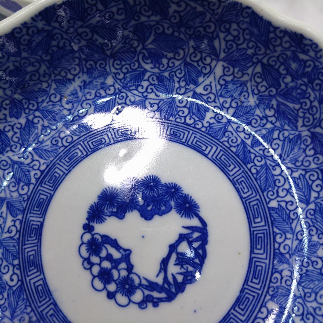 明治時代 印判手 微塵唐草 なます皿 ベロ藍 骨董 2枚セット 古伊万里