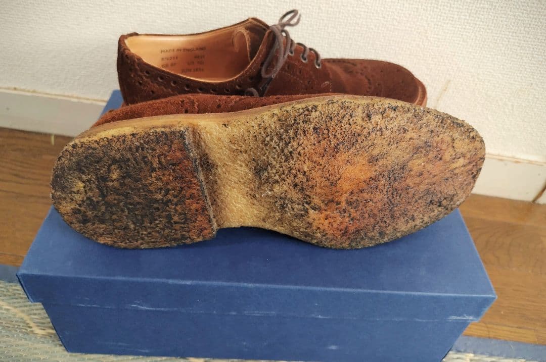 SANDERS ブラウン スエード ウィングチップ シューズ