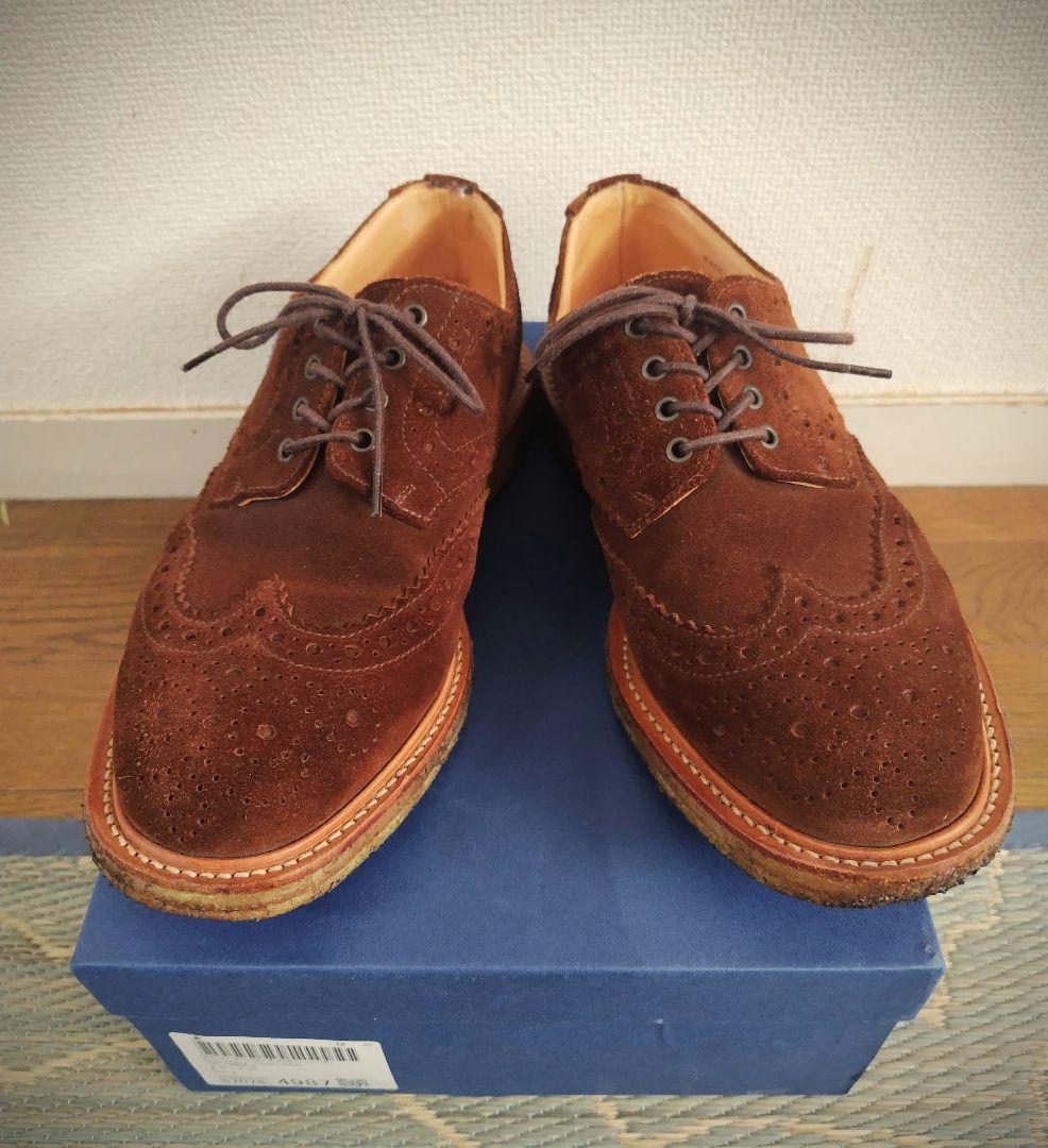 SANDERS ブラウン スエード ウィングチップ シューズ