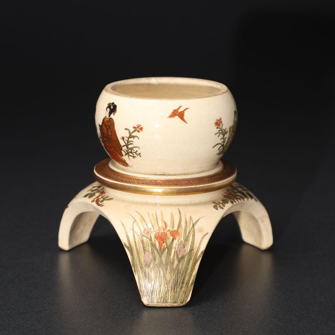 薩摩　雪見灯篭図置物　里帰り　珠山　明治工芸　骨董　6R1578ダN2