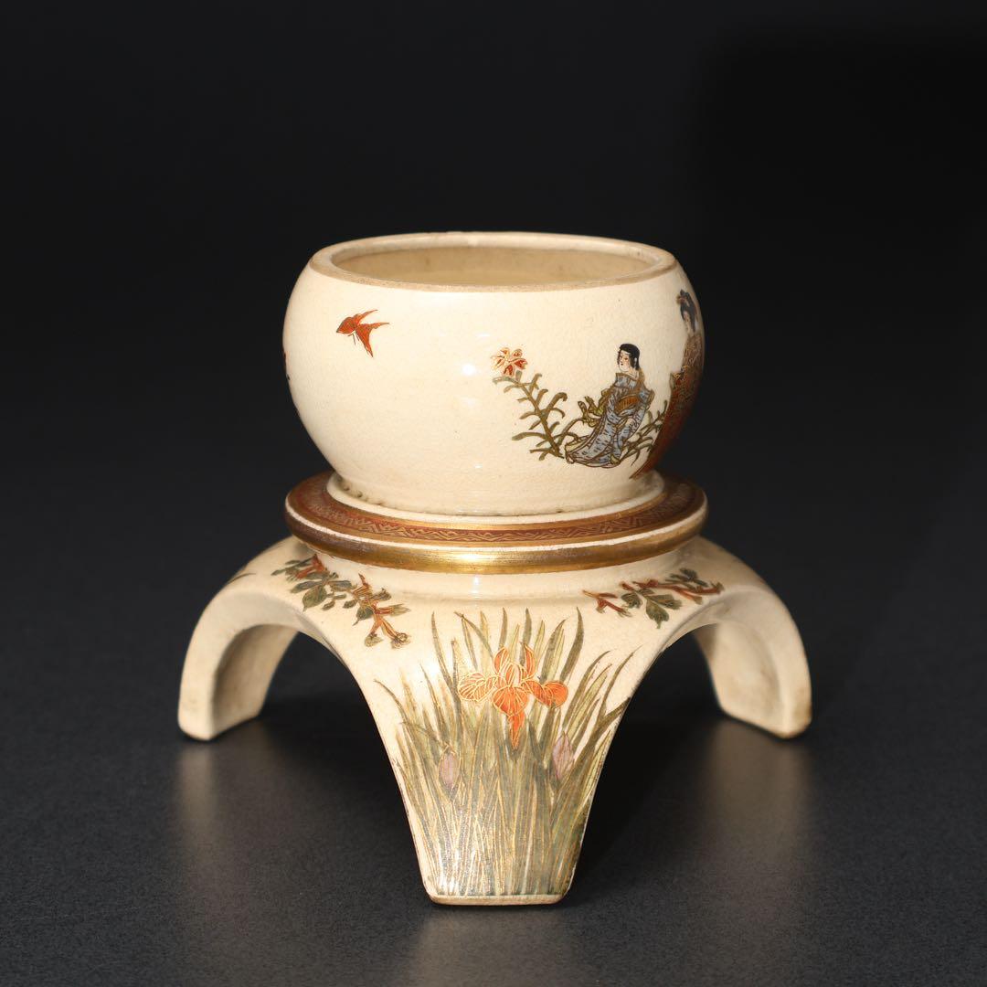 薩摩　雪見灯篭図置物　里帰り　珠山　明治工芸　骨董　6R1578ダN2