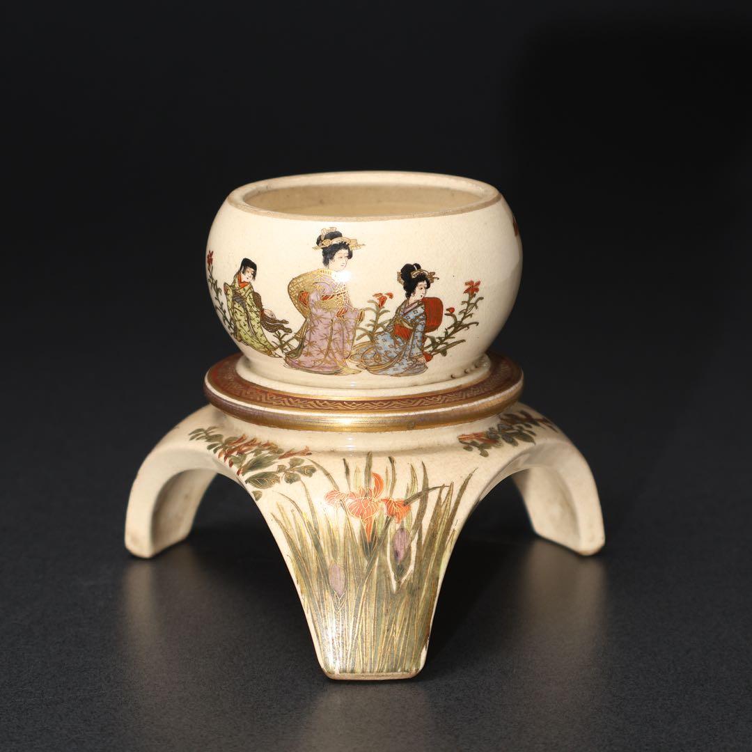 薩摩　雪見灯篭図置物　里帰り　珠山　明治工芸　骨董　6R1578ダN2