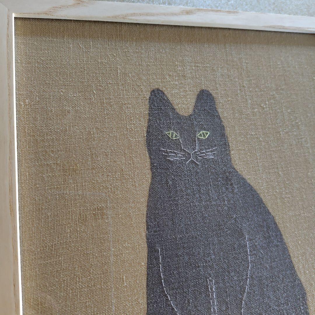 tomotake トモタケ泥染め刺繍　猫 木製 フレーム