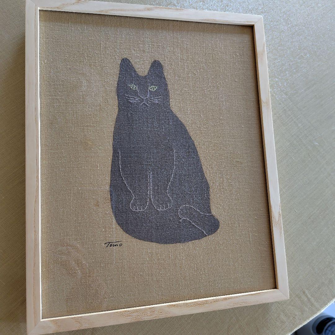 tomotake トモタケ泥染め刺繍　猫 木製 フレーム