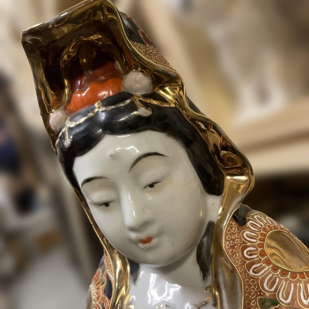 金彩九谷観音像 石川県九谷焼 優しい顔立ち 古美術 骨董 アンティーク