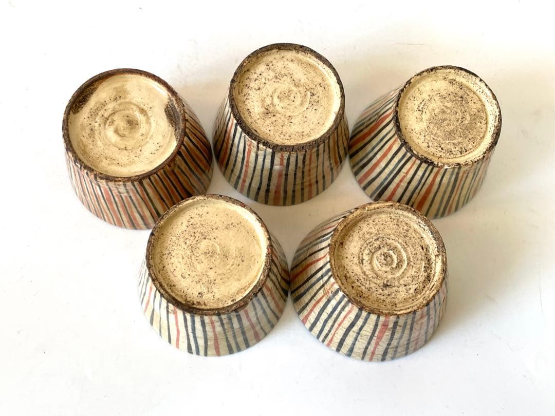 アンティーク 骨董 絵瀬戸 小ぶり 麦藁手 蕎麦猪口 カップ 5客 白州