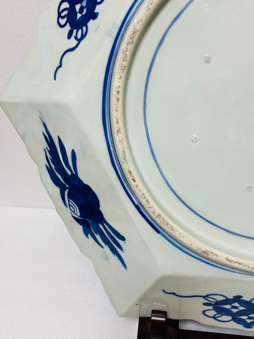 明治初期 香蘭社 色絵褐地藤絵人物文 ブラックホーソン六角大皿