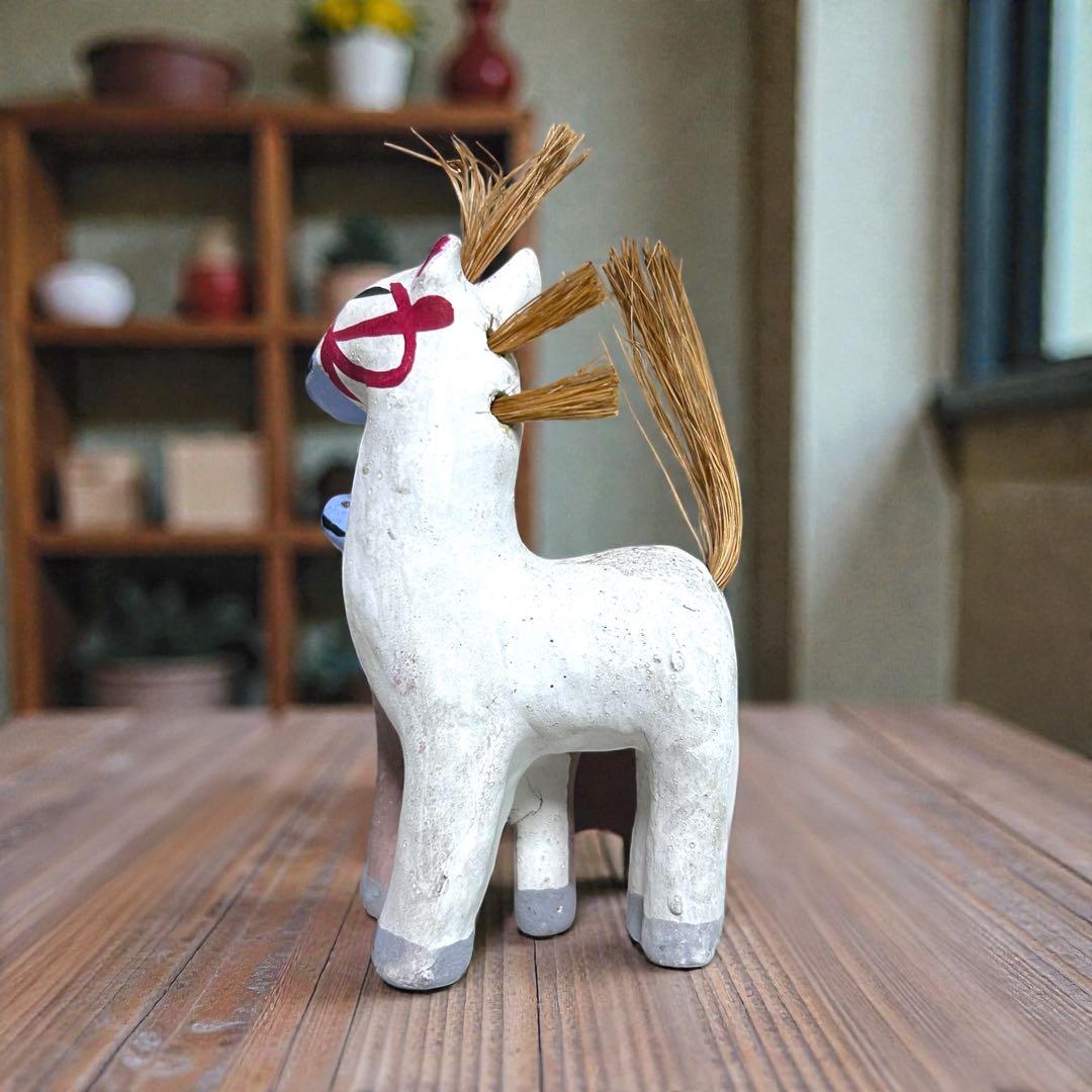 古玩 青森県郷土玩具 親子馬 手びねり土人形 午年干支飾り 民藝 廃絶品