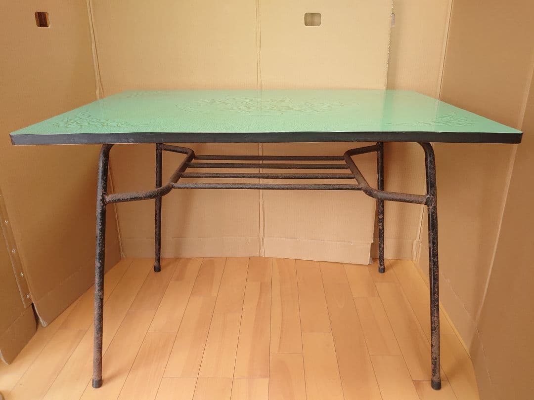 昭和レトロ アイアン脚 食堂テーブル アンティーク 家具 グリーン