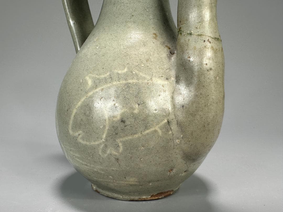 韓国美術 高麗～李朝時代 高麗青磁 象嵌魚柳文 急須 水注 金