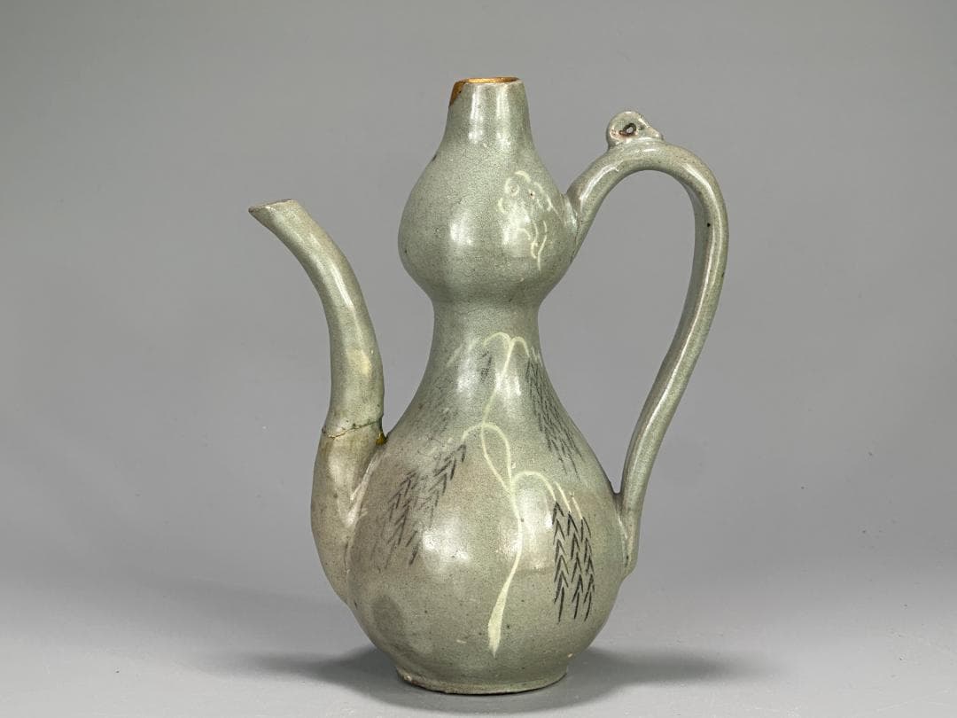 韓国美術 高麗～李朝時代 高麗青磁 象嵌魚柳文 急須 水注 金