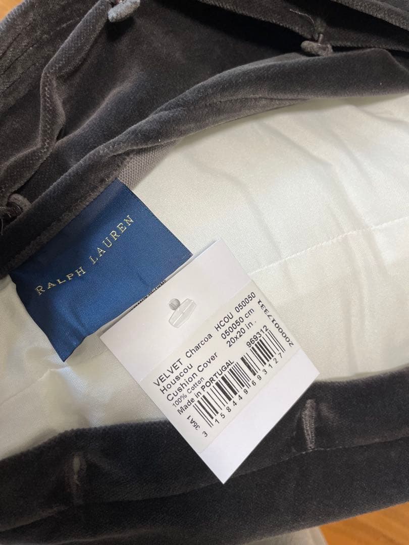 ラルフローレン　クッションカバー　無地　ベロア　刺繍　ロゴ　クッション