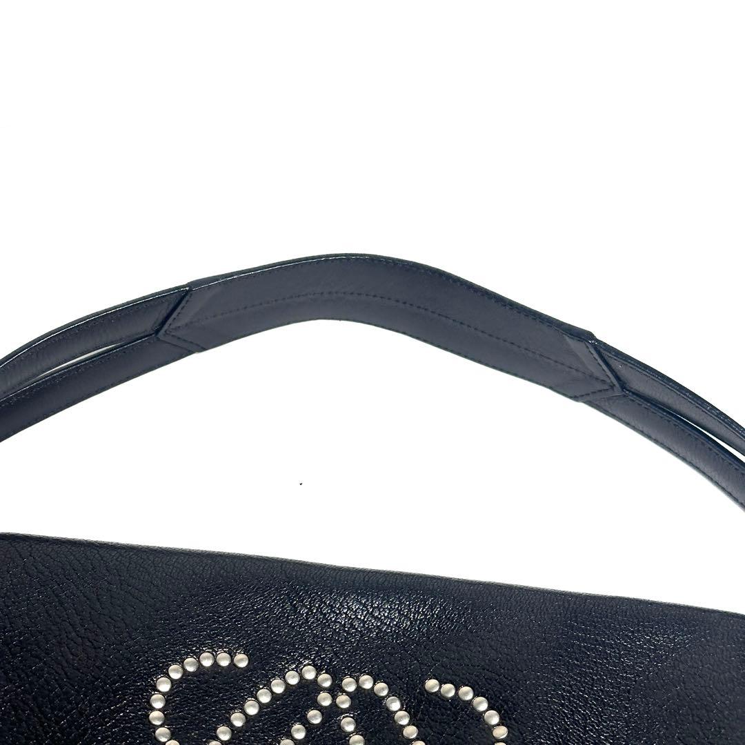 LOEWE ロエベ アナグラム スタッズ レザー ショルダーバッグ ブラック