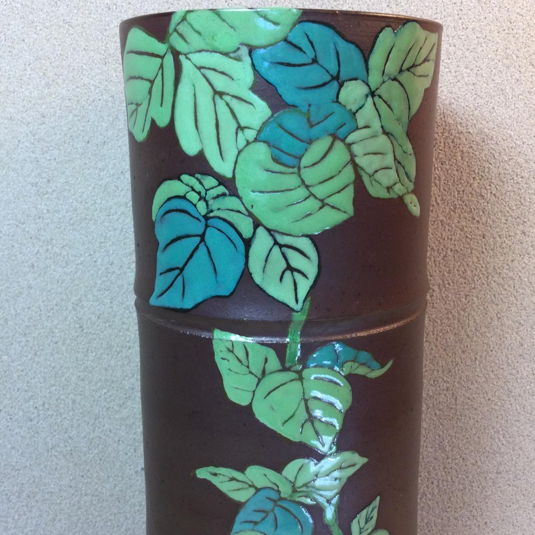 陶芸　手作り陶器　花入　自然薯図柄