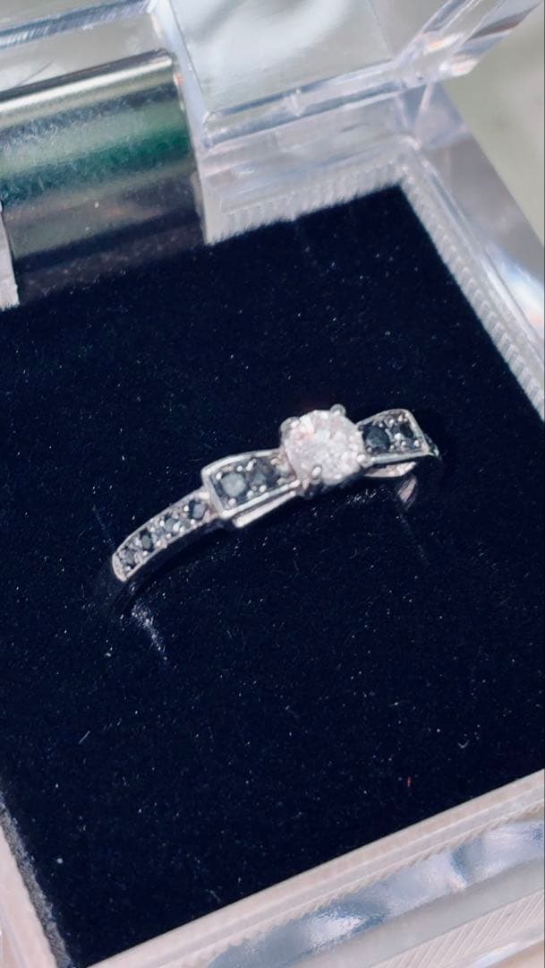 10K ブラックダイヤ ＆ダイヤリング 12号