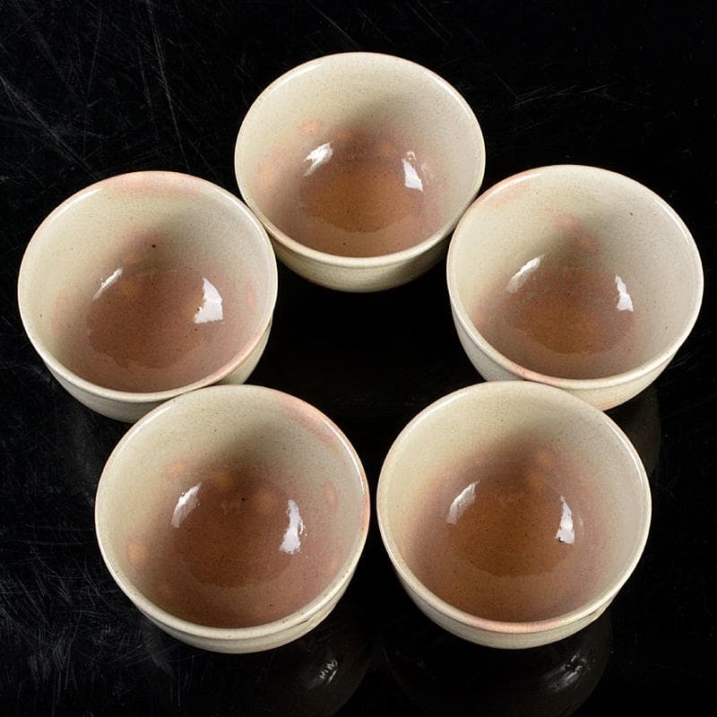 古曽部焼 高槻古曽部 寒川義崇造 立鷺 汲出茶碗 五客 共箱 M R5724