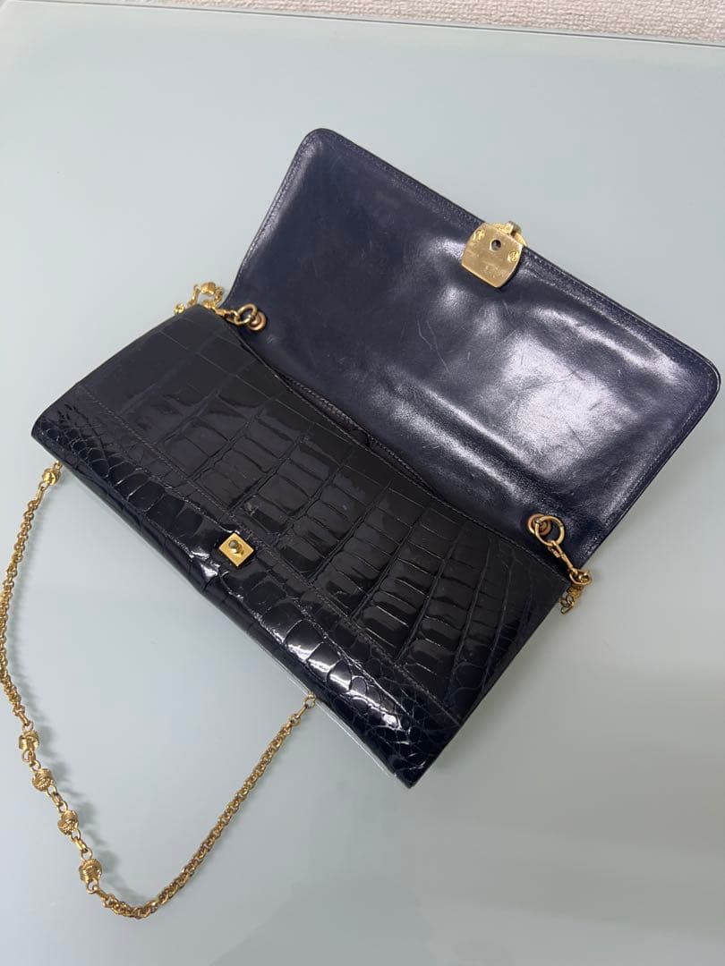 希少★GINO TROMBA シャインクロコダイル ショルダー付クラッチバッグ